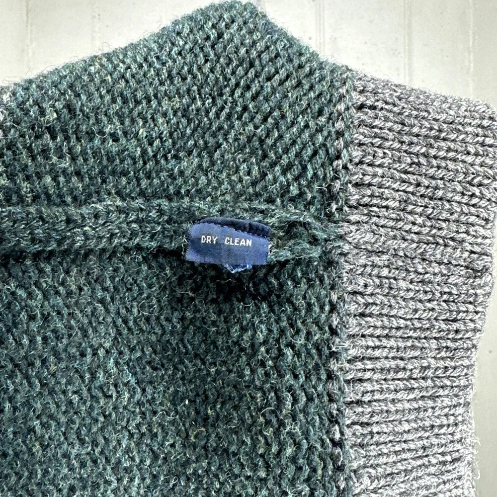 Vintage Polo Ralph Lauren Mens Varsity Wool Cardigan Sweater Gray Green‎ Stripe